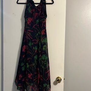 TAYLOR TROPICAL FLORAL CHIFFON OVERLAY ankle  long S/L dress Size 8